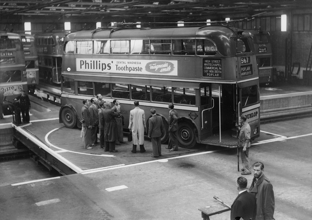 Staff from Stockholm visiting the London trolleybus system. at Poplar depot